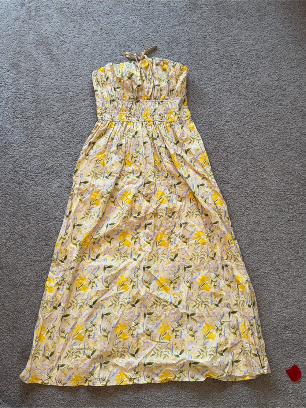 Strapless Yellow Floral Maxi Dress with Smocked Waist